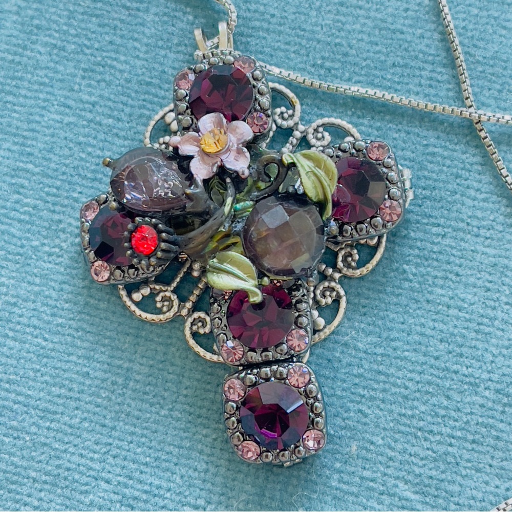 Rare Vintage DBJ rhinestone enamel cross 925 sterling necklace